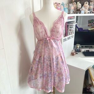 Y2K fairycore pink and purple floral babydoll lingerie dress
